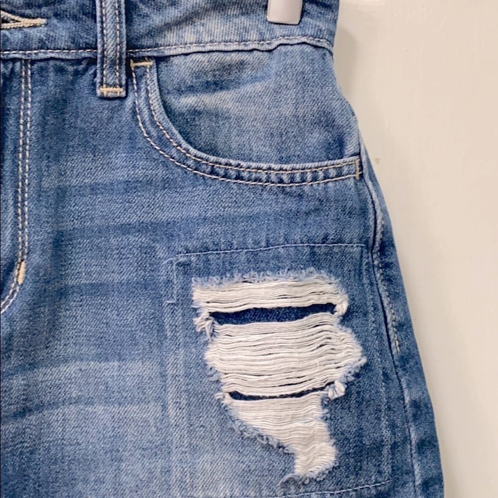 Hollister High Rise 100% Cotton Distressed Blue Jean Skirt Size 1 - Picture 4 of 7